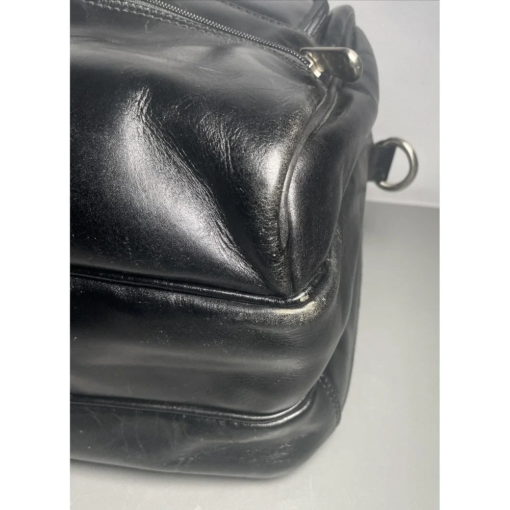 VINTAGE CANYON OUTBACK LEATHER GOODS BLACK LEATHER EXPANDABLE BRIEFCASE BAG